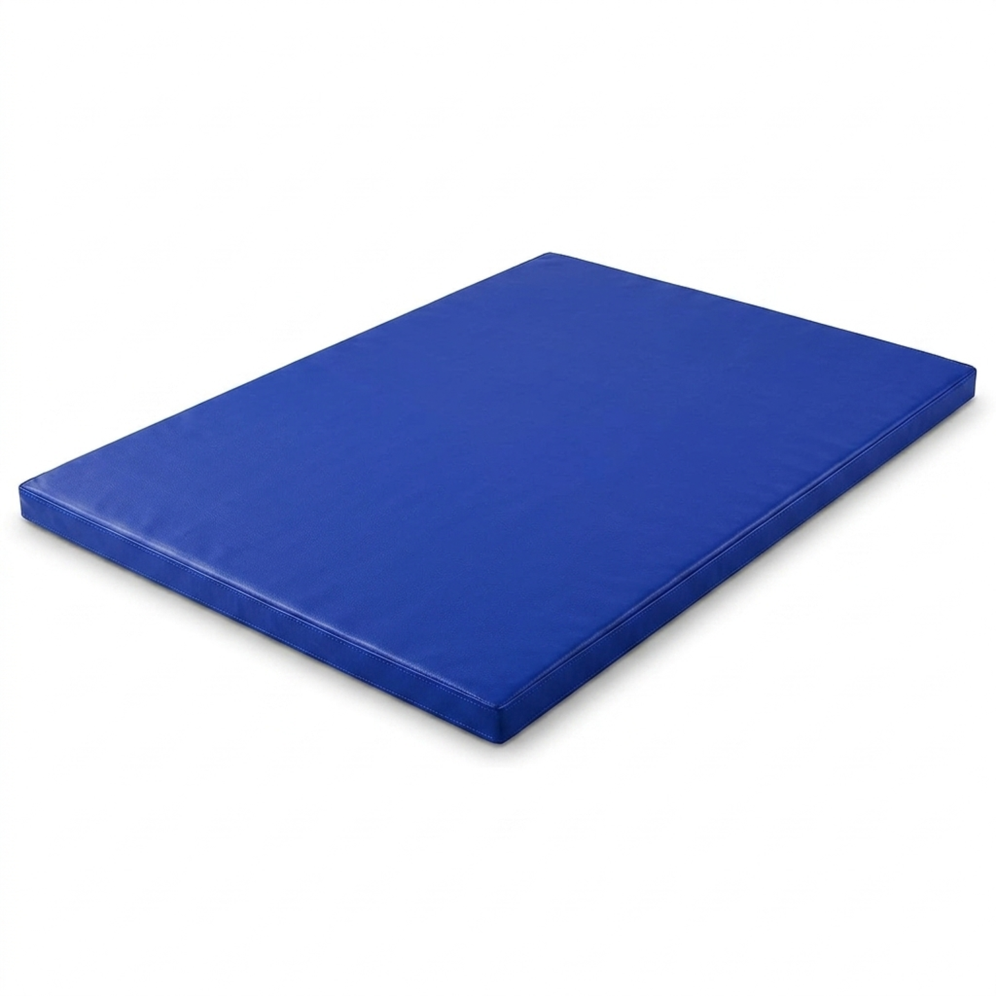 A rectangular blue padded mat or cushion shown at an angle on a plain white background.