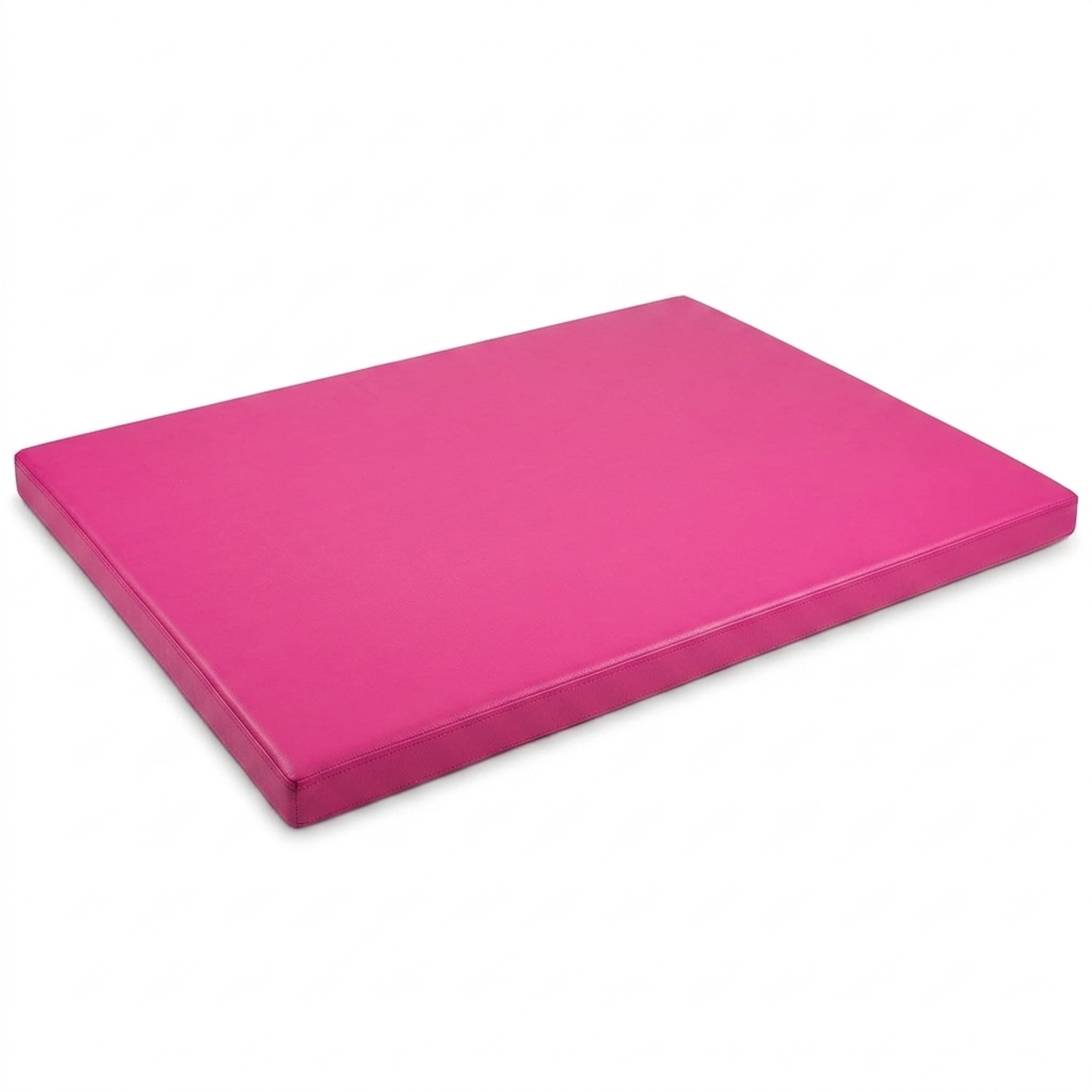 A bright pink rectangular foam mat or cushion shown at an angle on a plain white background.